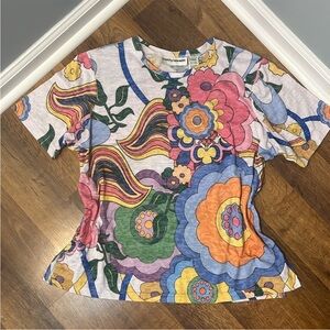 Groovy Burn Out Floral Tee Size Large Cathy Daniels Vintage
